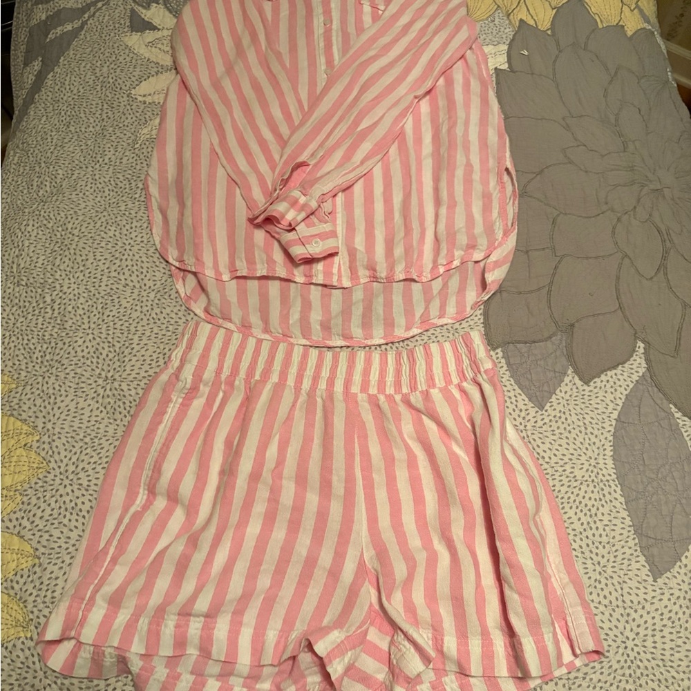 Old Navy Pink and White Striped PJ Set